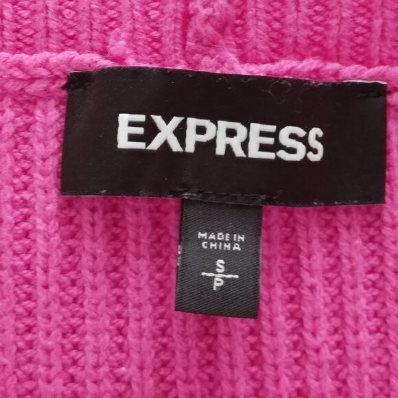 Express | Fuchsia Pink Ruffle Ribbed Oversized Sweater | Size S - Picture 6 of 6